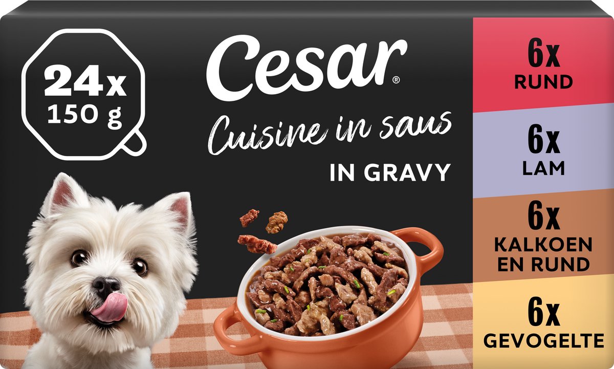 Cesar Hondenvoer - Cuisine Mix in Paté - Kuipjes - 24x150g