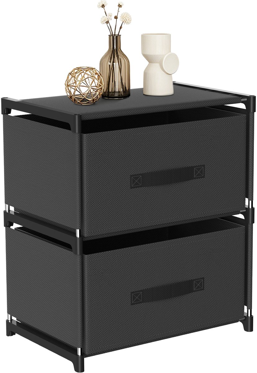 Arvioo - Opbergkast - 2 lades - Zwart - 40x26x46cm - Eenvoudige montage