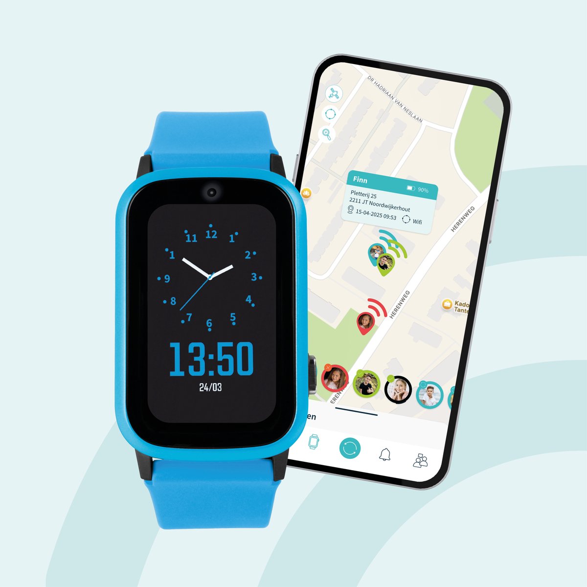 One2track Connect UP blauw | GPS horloge voor kinderen | Bekijk de locatie van je kind. Stel veilige zones in. En videobellen met de leukste smartwatch voor kinderen