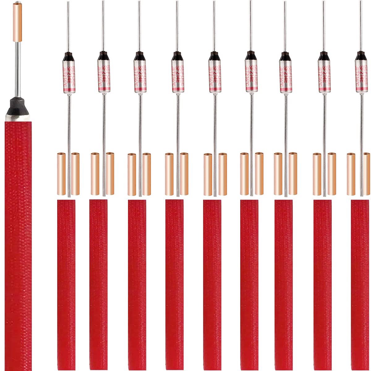 Image of 10pcs SF214E SEFUSE 216℃ Metal Thermal Cuts Thermal Fuse 10A 250V with GT-1 Crimp Clamp Silicone Fiberglass Sheath for - ShopVlot