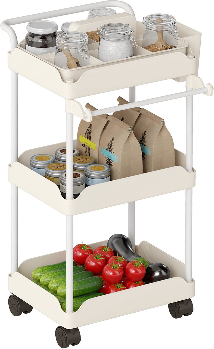 Keukenwagen - Mobiele opbergwagen met praktische vakken voor keuken, badkamer en woonkamer - model 57