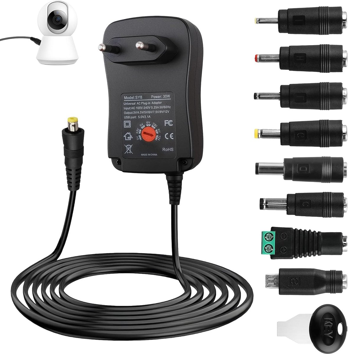 30W Universal Power Adapter DC 3V 4.5V 5V 6V 7.5V 9V 12V Reverse Transformer Power Supply with 8 Sockets for Router TV - ShopVlot