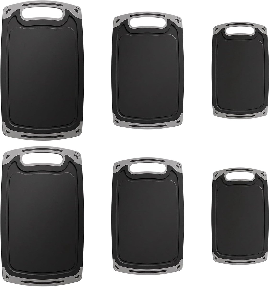 6 stuks snijplanken, kunststof, 3 maten, zwart, keukenplank