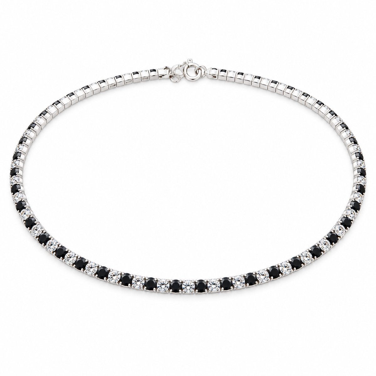 Feestelijke korte dames ketting tennis-choker met enkele rij fonkelende strass steentjes in zwart en naturel met slotje - mooi voor de feestdagen, diner of kerst - lengte 35 cm