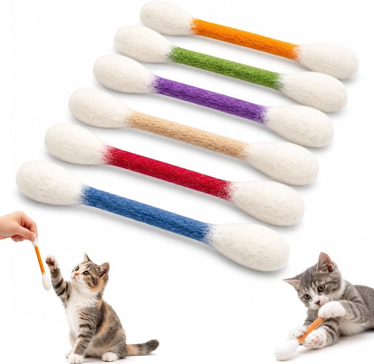 Wattenstaafjes voor katten 6 stuks - kattenkruidsmaak - interactieve kauwspeeltjes - stimuleert spel en beweging - ShopVlot