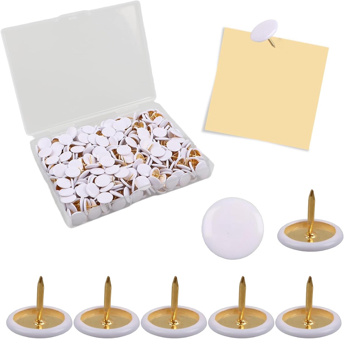 400 Pcs Push Pins White 10 x 10 mm Plastic Coated Steel Round Head Thumbtacks for Home, School, Map, Office, Photo - ShopVlot