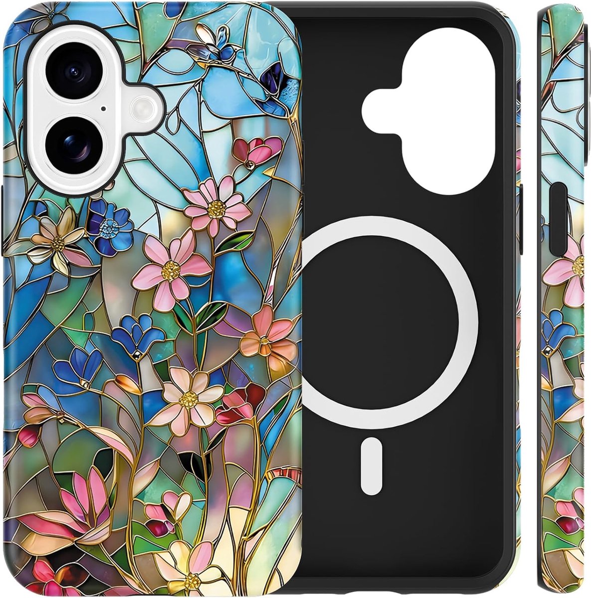 Magnetische hoes voor iPhone 16 van 6,1 inch, siliconen telefoonhoes met esthetisch bloemenpatroon, compatibel met - ShopVlot