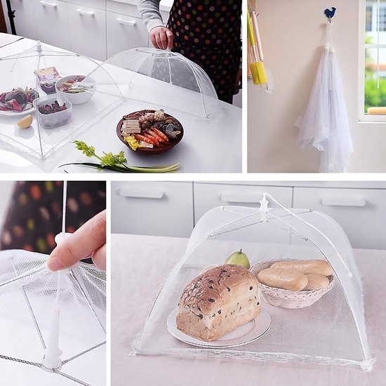 Pack of 4 Folding Net Cover Foldable Food Lid for Outdoor Kitchen Food Lace Trim Prevent Fly Insects White 32 x 32 cm - ShopVlot — afbeelding 4