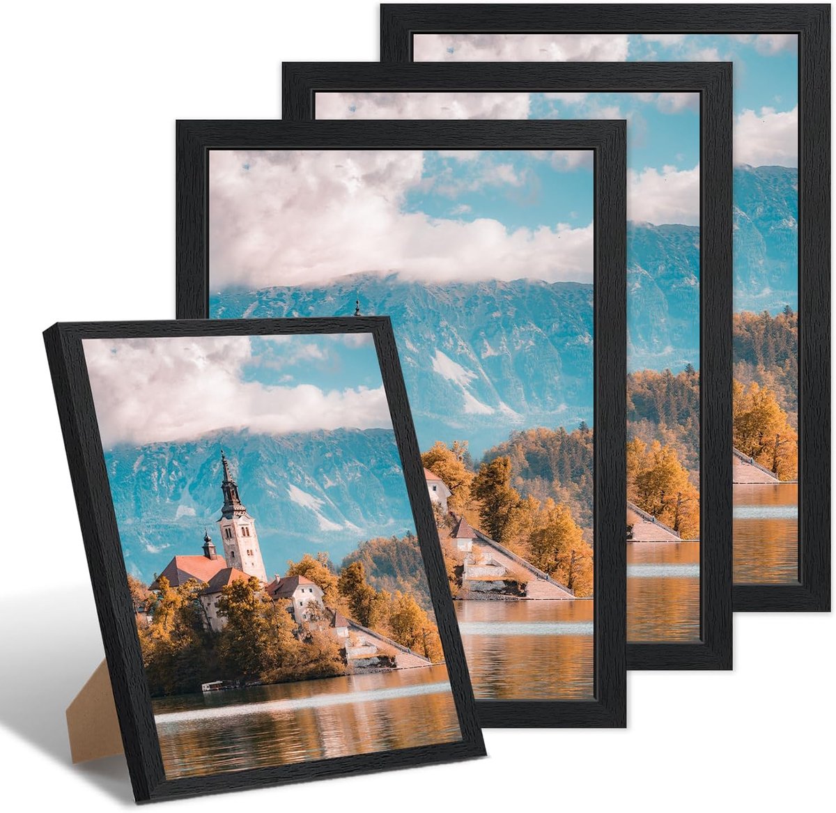 Pack of 4 A4 Picture Frames Wooden Picture Frame 8x11.4 Inches Versatile Black A4 Poster Frame Plexiglass Wall Mount - ShopVlot