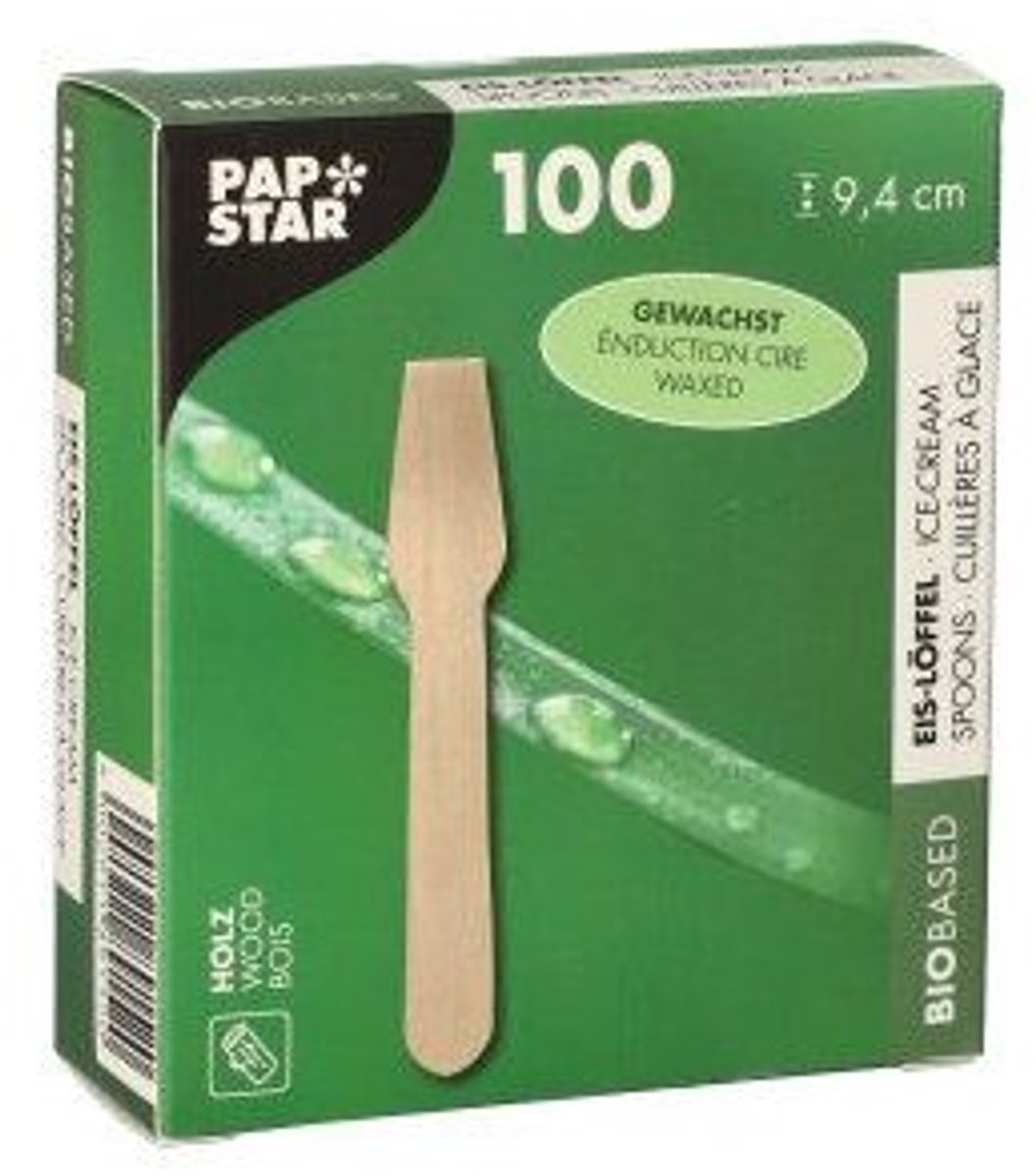100 Ijslepels Hout, gewaxt 9,4 cm