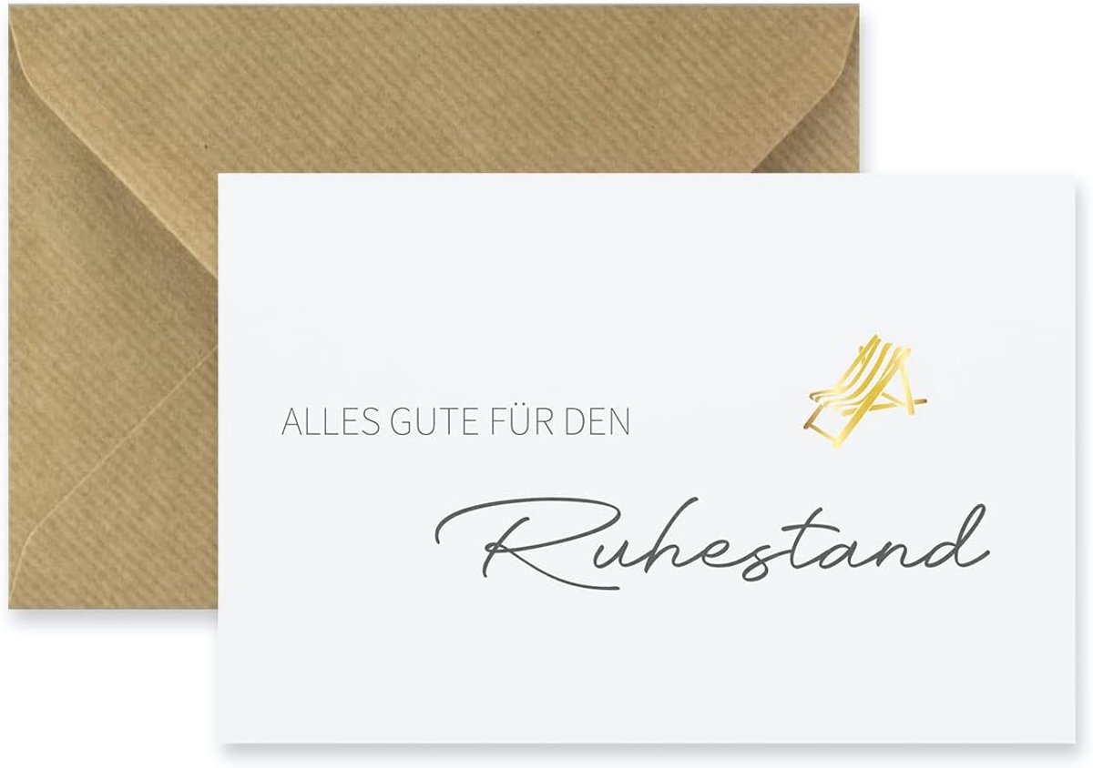 Vouwkaart pensioen 10.5 x 14.8 cm - hoge kwaliteit papier - met groet "Alles Gute für die Pension" - ShopVlot
