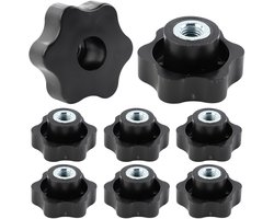 Klemmoeren M10 voor industriële apparatuur - Zwarte kunststof moeren met vrouwelijke schroefdraad, 8 stuks, 50 mm lengte, geschikt voor machines en gereedschap