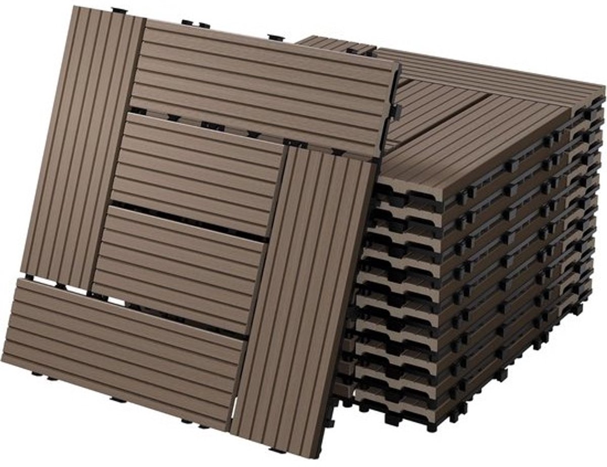 WPC-terrastegels - Buitenvloer - Tuin en balkon - Kliksysteem - drainagesysteem - 30x30 cm - Donkerbruin
