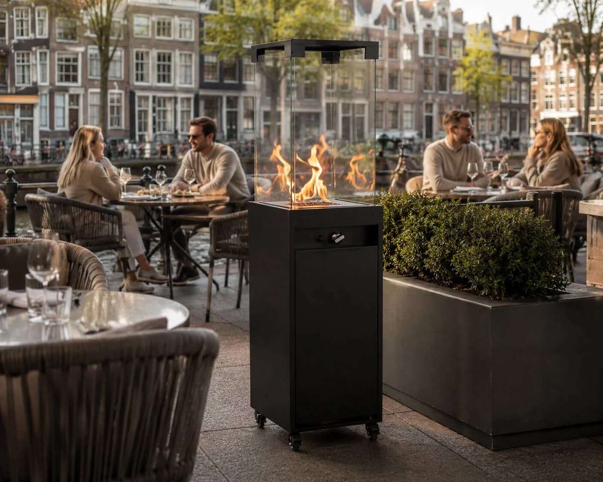 Terrashaard op Gas - Terrasheater & Buitenhaard op Gas met Echte Vlam - Zwart - 8,2 kW - Verrijdbaar - Gasfles Uit het Zicht - Incl. Hoes & Drukregelaar 37 mbar – foto 5