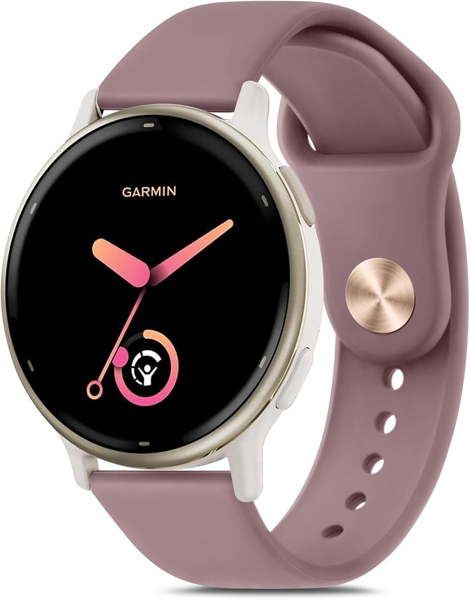 Garmin horlogeband 20mm - Siliconen sportarmband - Reserveband smartwatch - Vivoactive 5 compatibel - Forerunner 165 geschikt - Snelsluiting van metaal - Verstelbare roestvrijstalen gesp - Bruin/roze - Pols 170-220 mm