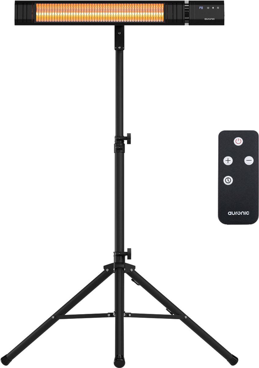 Auronic Terrasverwarmer - Infrarood Verwarming - Tot 15m2 - Carbon Fibre Techniek Met Tripod - 9 Standen - 2500W - Afstandsbediening - Zwart