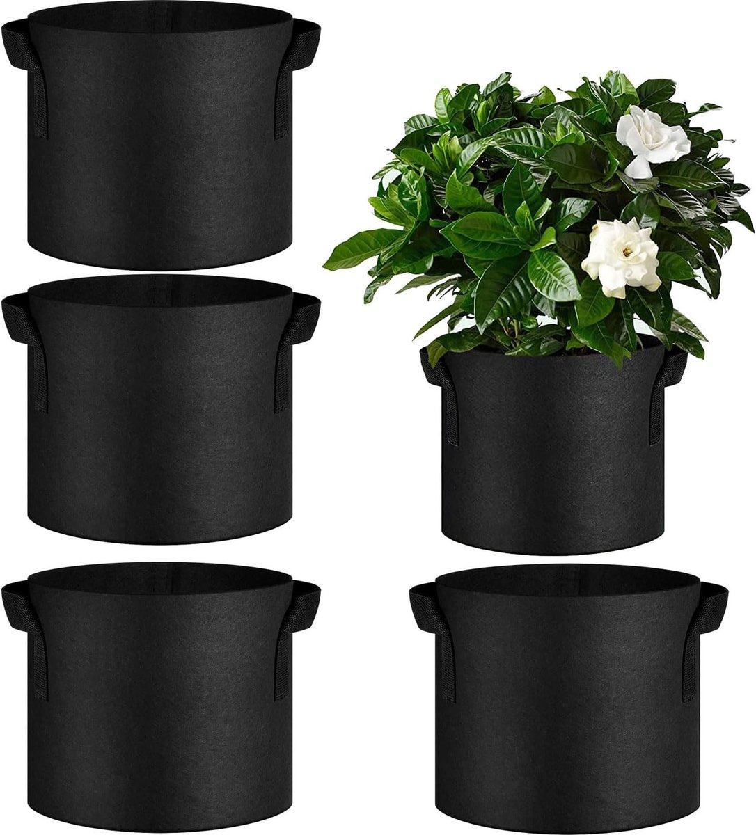 Dikke Niet-Geweven Tassen van 11 Liter met Handvatten voor Buiten, Ideaal voor Groenten, Fruit en Bloemen, Set van 5 Stuks