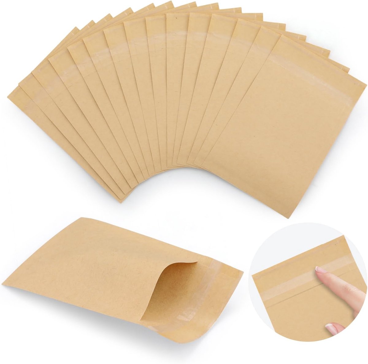 SnelShoppen - 120 Stuks Zelfklevende Zaadzakjes 7x12 cm - Bruine Papieren Zakken - Doe-Het-Zelf Mini Zakken voor Opslag, Vreugdetranen, Bruiloft, Verj