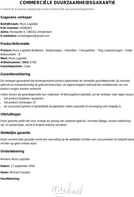 Mura Logistiek Bolderkar - Kar - Bolderwagen - Strandkar - Strandwagen - Transportkar - 75kg Laadvermogen - Grote Ballonwielen — afbeelding 4