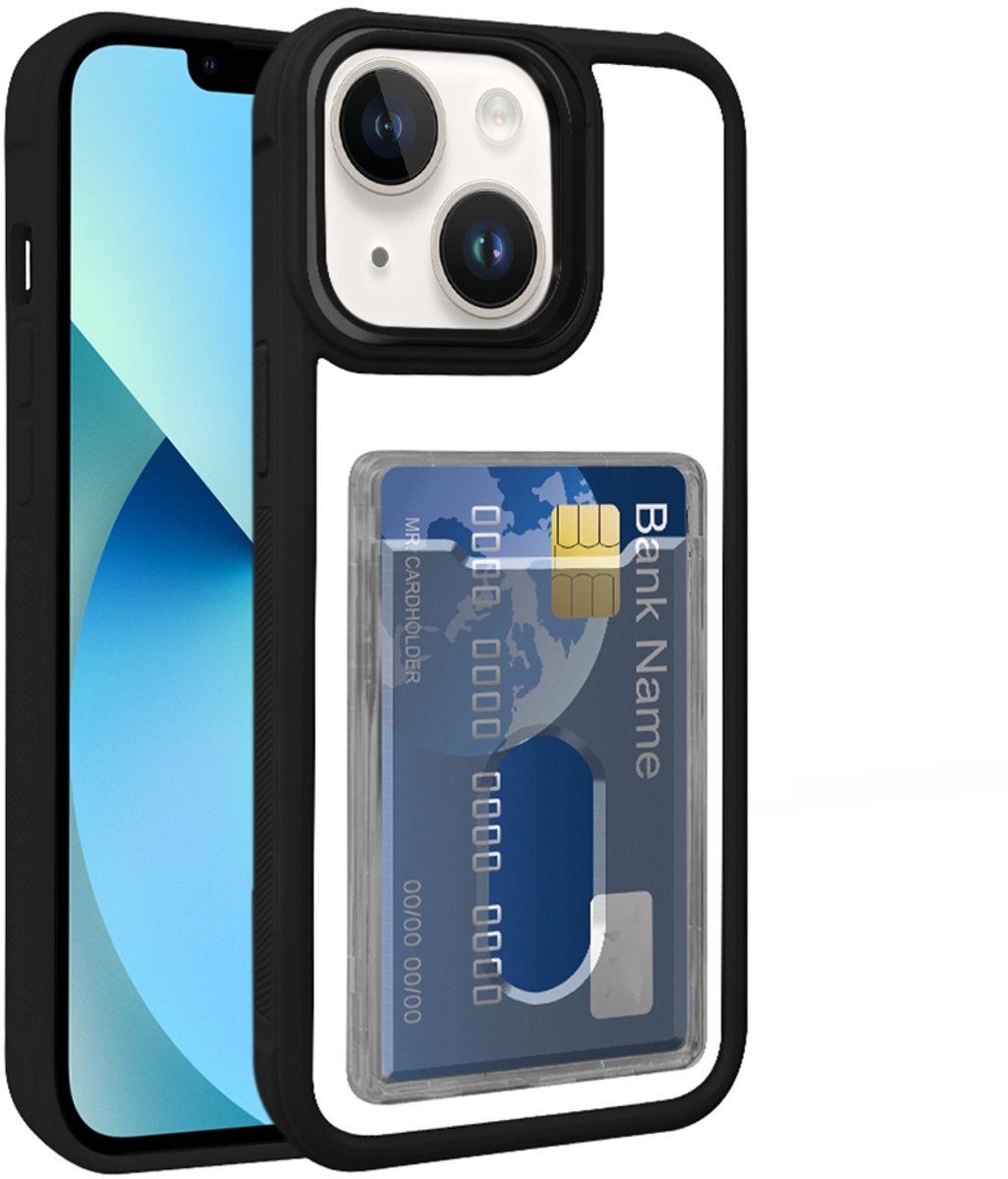 Hoesje met Pasjeshouder voor de iPhone 13 - Electroplated Acryl Hybrid TPU - Zwart