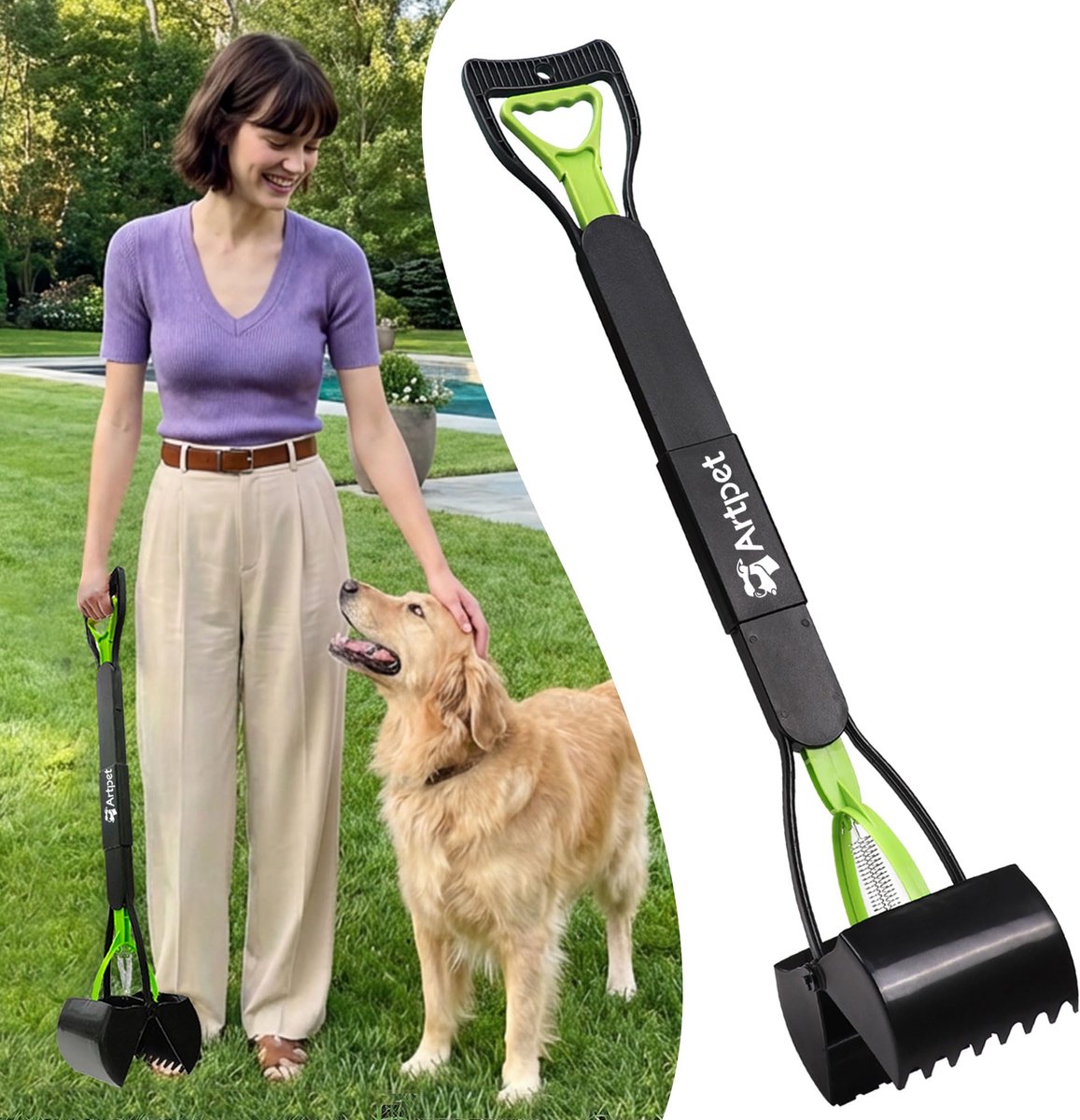 Artpet Hondenpoepschep met lange steel voor tuin 70 cm - Heavy Duty voor grote honden, vermindert rugbelasting - ShopVlot