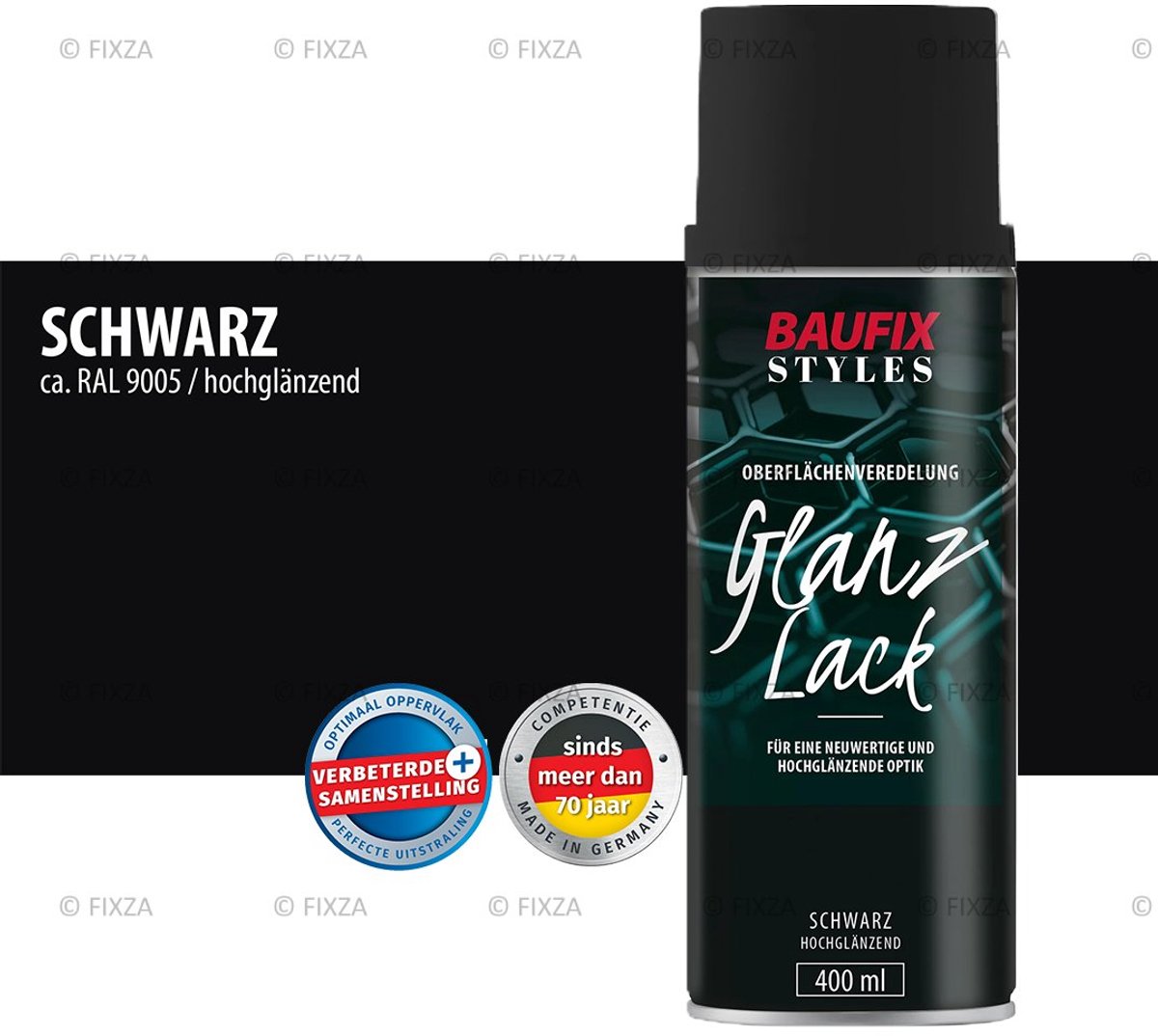 BAUFIX Zwarte Hoogglans Lak Spuitbus 400 ml – Universele Alkydhars Glanslak – Sneldrogende Zwarte Spuitverf voor Metaal, Hout, Kunststof & Glas – Kras-, Slag- en Weerbestendig – Binnen & Buiten