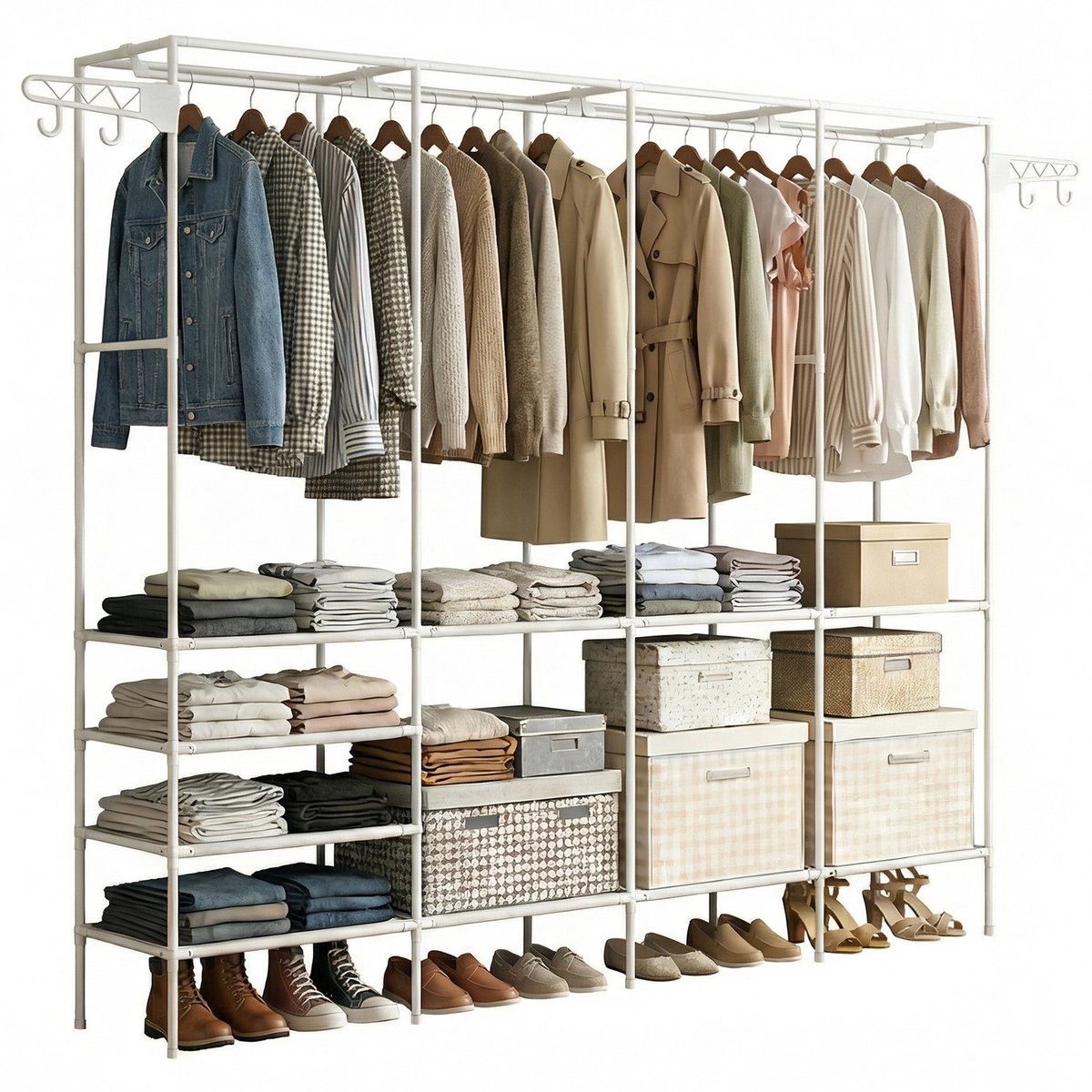 Arvioo‑Open‑kledingrek‑4‑lagen‑metaal‑frame‑opbergrek‑wit