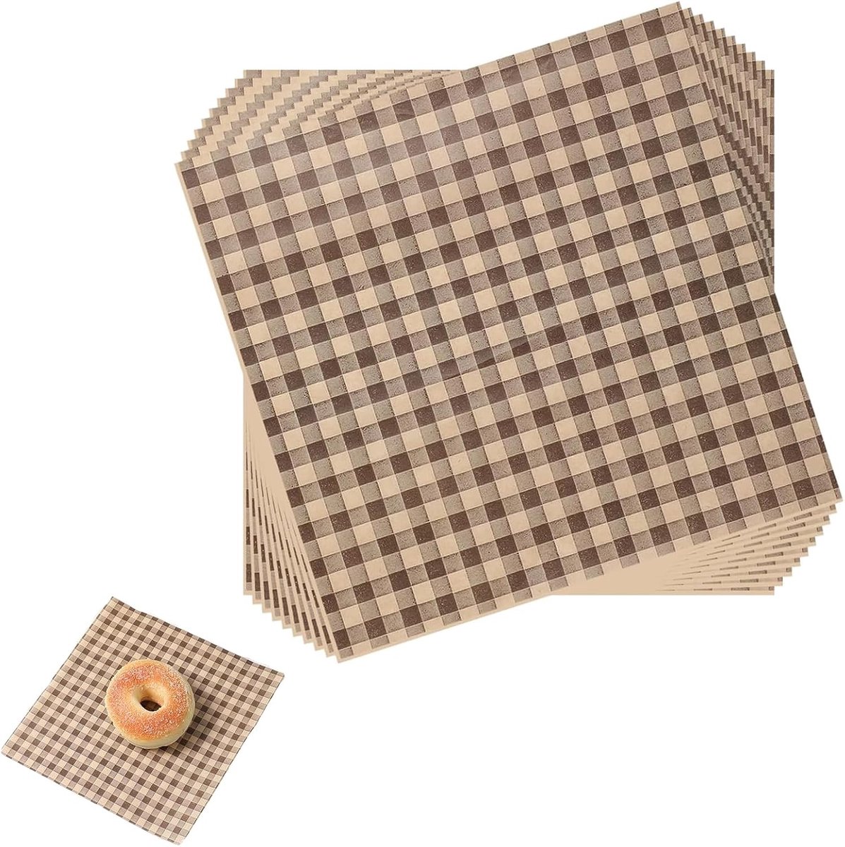 100 vellen - 22 cm x 22 cm - oliebestendig - vetvrij papier - olieabsorberend papier - bakpapier - inpakpapier voor gekookt voedsel - geruit inpakpapier - mandvoeringen - brood- en bordpapier - voor barbecues, feesten, hamburgers en brood