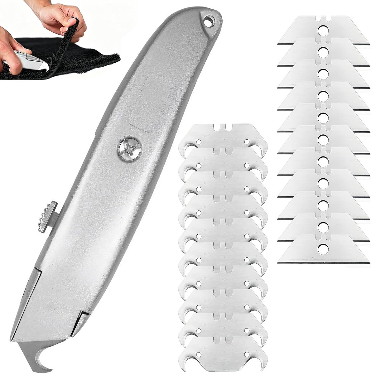 Tapijtmes met 20 reservemessen - professioneel snijmes - trapezium en haakmes - ideaal voor nauwkeurig snijden - ShopVlot