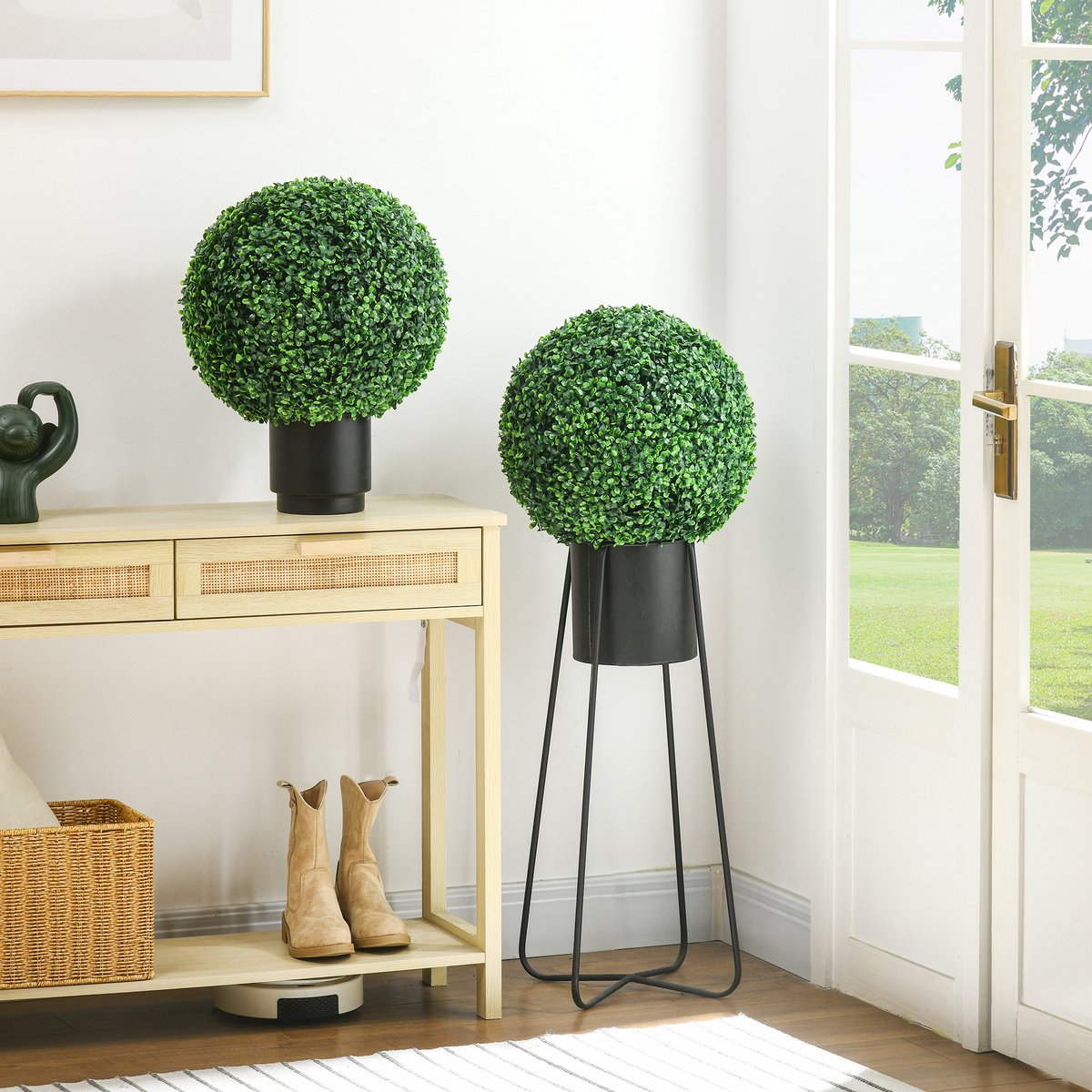 DESMIU Kunstplant – Tweedelige Set Buxusbollen – Doorsnede 40 Cm – Kunststof – Groen – Binnen En Buiten – Met Uv Bescherming