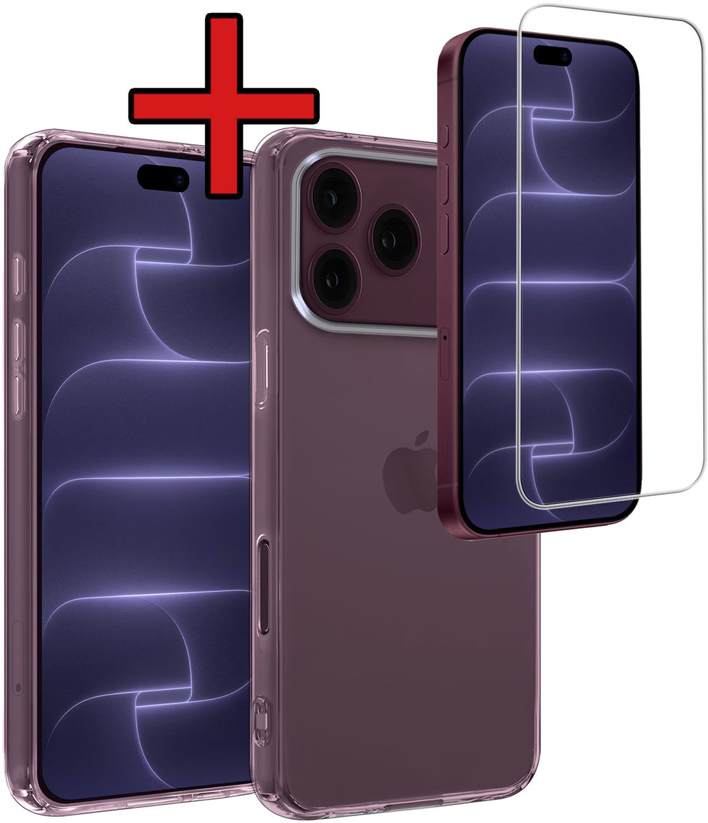 Hoesje - Met Screenprotector - Geschikt voor Apple iPhone 18 Pro - Sterk & Shockproof - Telefoon Hoes - Back Cover - Siliconen Case - Telefoonhoes - Transparant