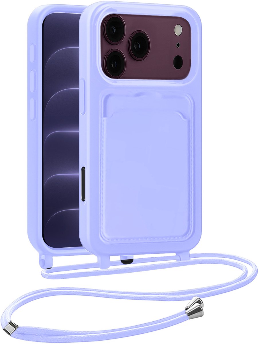 Hoesje Geschikt voor iPhone 18 Pro Max Hoesje Siliconen Case Met Koord - Hoes Geschikt voor iPhone 18 Pro Max Hoesje Backcover Met Telefoonkoord - Telefoonhoes - Lila