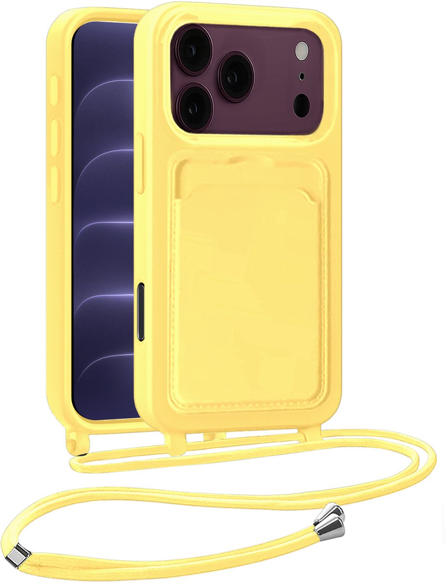 Hoesje Geschikt voor iPhone 18 Pro Hoesje Siliconen Case Met Koord - Hoes Geschikt voor iPhone 18 Pro Hoesje Backcover Met Telefoonkoord - Telefoonhoes - Geel