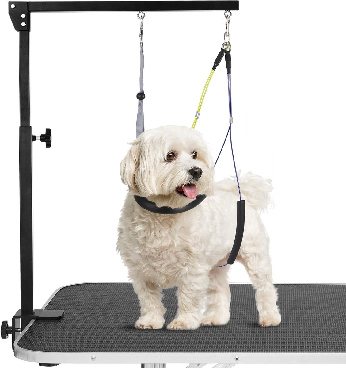 Verstelbare Trimarmen voor Honden met Antislip Metalen Klem, Draagbare Tafelarm met Houder voor Kleine en Middelgrote Honden en Katten, Inclusief 1 Lussysteem en 2 Achterbenen Houders