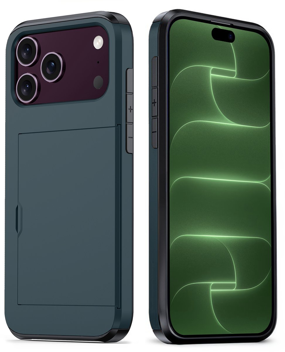 Hoes Geschikt voor iPhone 18 Pro Max Hoesje Hard Case Met Pas Houder - Hoesje Geschikt voor iPhone 18 Pro Max Hoes Shockproof Hard Cover Met Kaarthouder - Donkerblauw