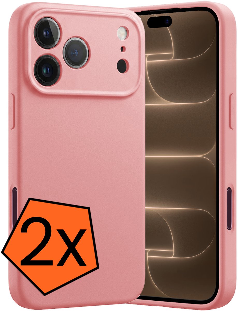 Hoes - 2 Stuks - Geschikt voor Apple iPhone 18 Pro - Sterk & Shockproof - Case Siliconen - Back Cover - Telefoon Hoes - Lichtroze