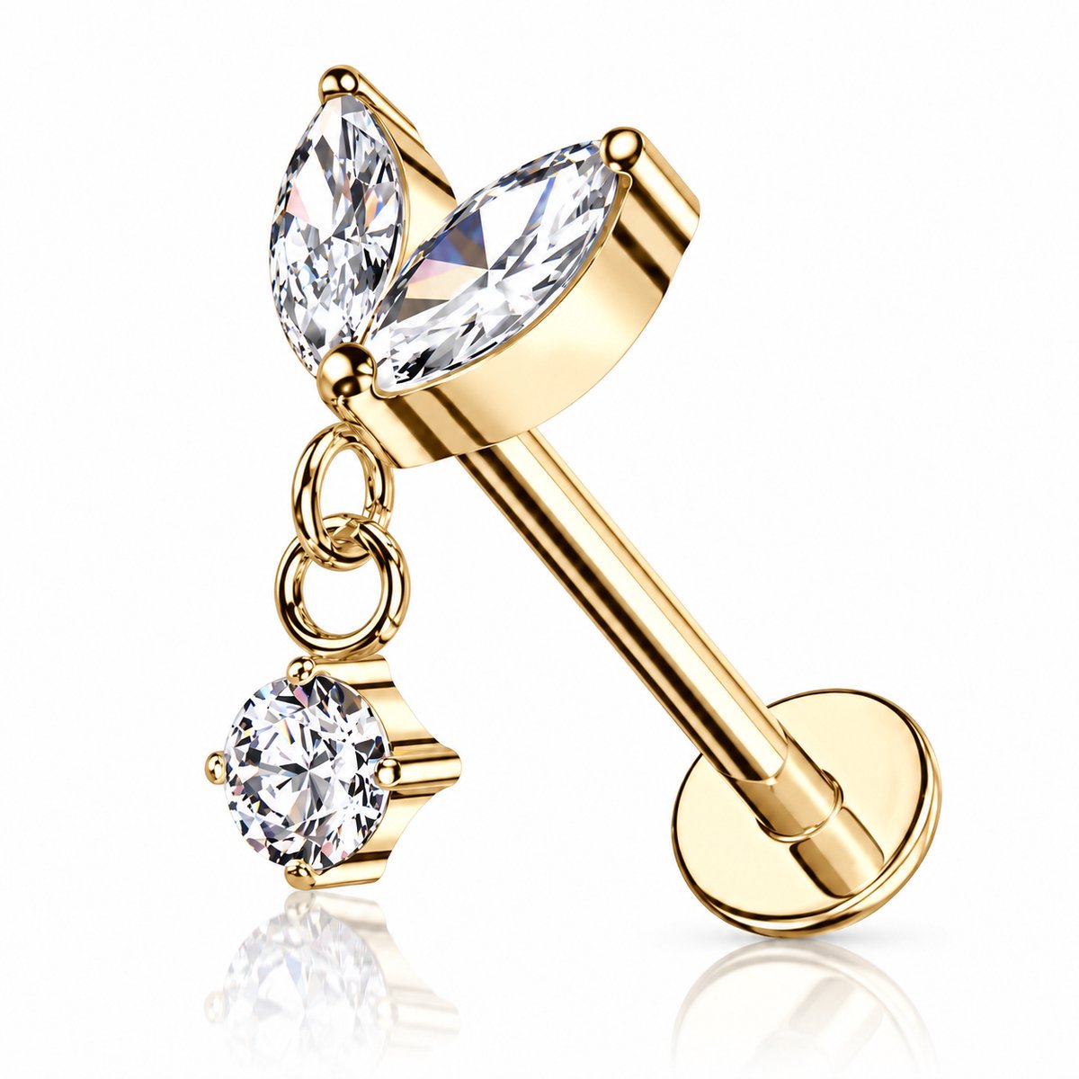Maevi® Piercing voor Oor - Kleur: Goud - Formaat: 12 x 6 MM - Titanium - Tragus / Kraakbeen / Helix / Conch - Oorpiercing - Piercing Sieraad - Hoge Kwaliteit - Labret Piercing - Luxe Sieraad - Oorbellen