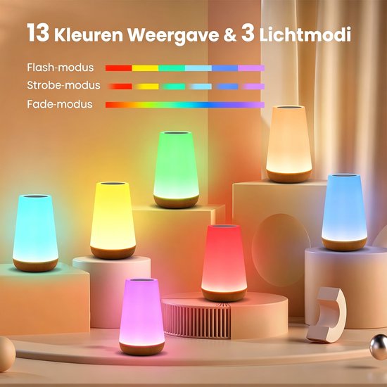 Namajunas - Nachtlampje - nachtlampje volwassenen - Tafellamp slaapkamer - met sensor - 13 lichtbronnen en 5 helderheidsniveaus, geschikt voor kinderkamers, bureaus, slaapkamers en kinderfeestjes, een ideaal cadeau voor kinderen. van Namajunas — afbeelding 3