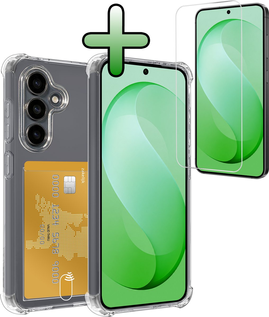 Hoesje Geschikt voor Samsung Galaxy S26 FE - Met Screenprotector - En Pashouder - En Kaarthouder - Telefoon Hoes Shockproof - Siliconen Case - Back Cover - Shock Proof - Pasjes Houder - Transparant