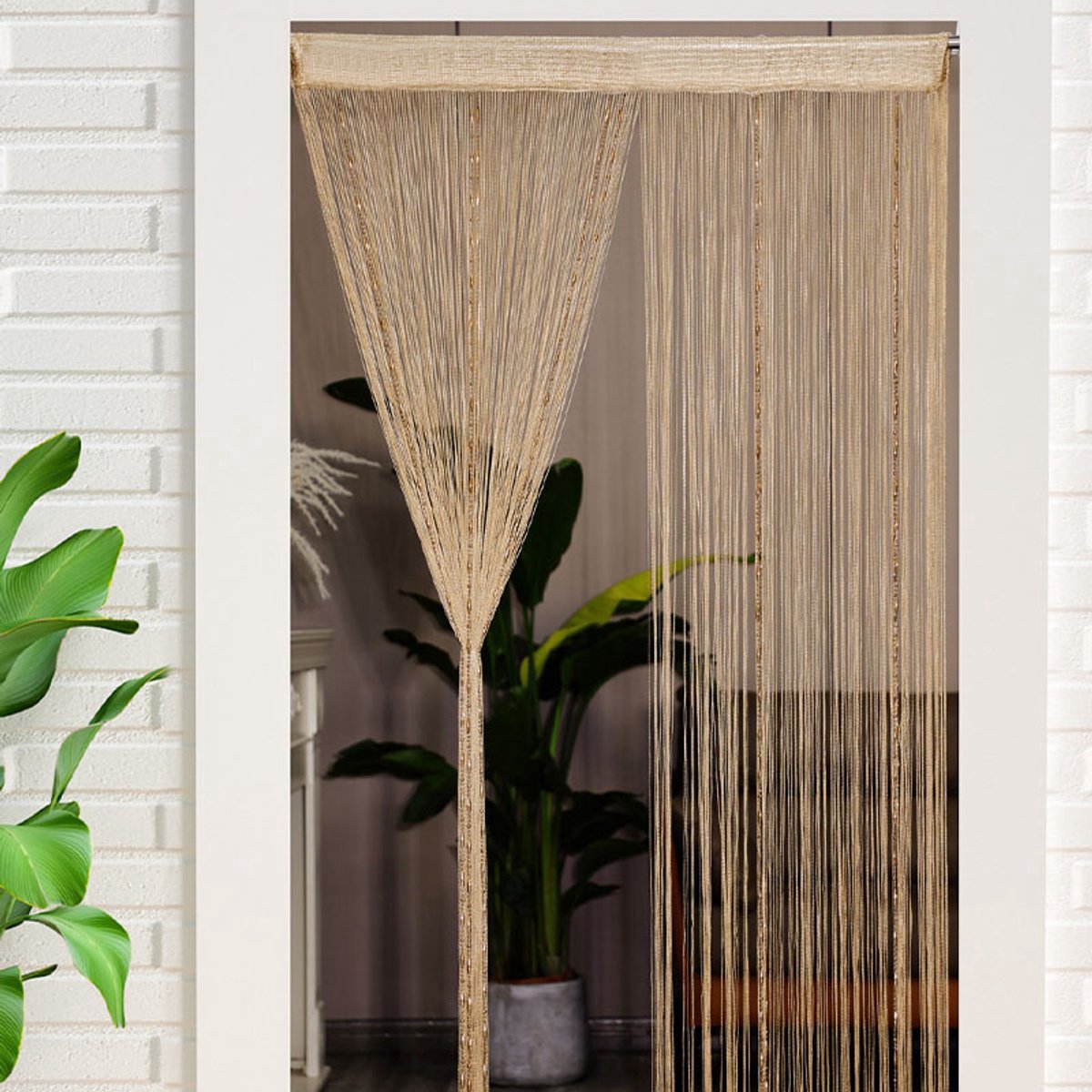 Vliegengordijn - Kralengordijn - Deurgordijn - 200 x 100 cm - Siergordijn - Kralen gordijn deur string gordijnen - Raamdecoratie - Polyester - Voor deuropening, binnen decoratie - Huis en decoratie - Voor deuren en ramen - Champagne