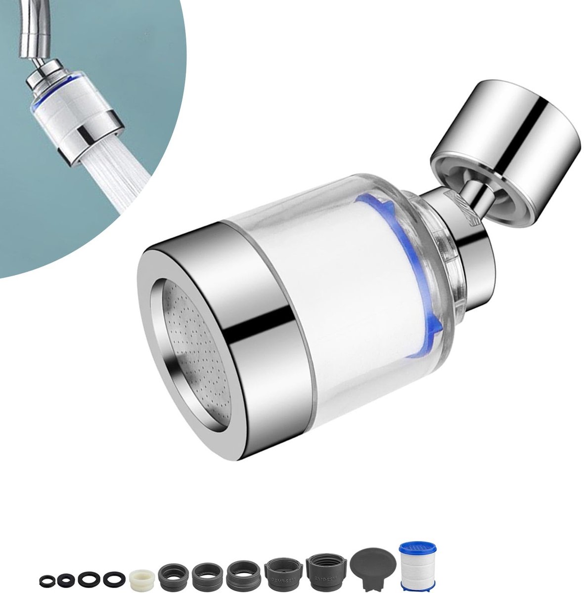 Kraan waterfilter - universeel kalkfilter - 6 filterelementen van PP-katoen - verbeterde waterkwaliteit - ShopVlot