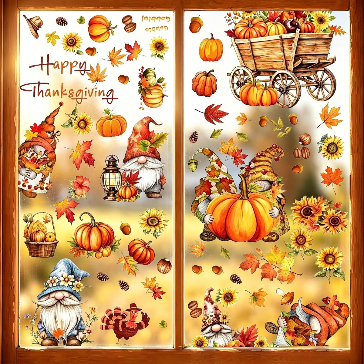 Raamafbeeldingen herfst - dubbelzijdig bedrukt - zelfklevend - sfeervolle decoratie voor Thanksgiving - ShopVlot