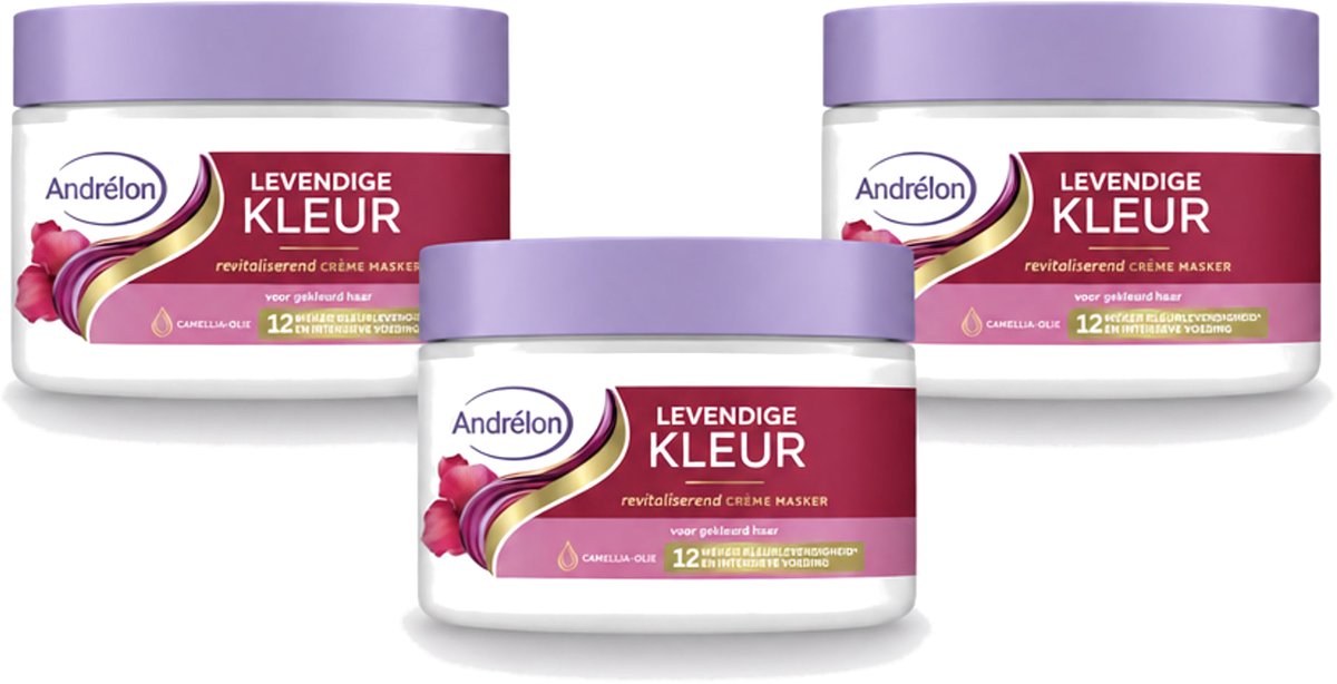 3 x Andrélon – Crème Haarmasker – Levendige Kleur – 300 ml - Voordeelverpakking - 3 stuks