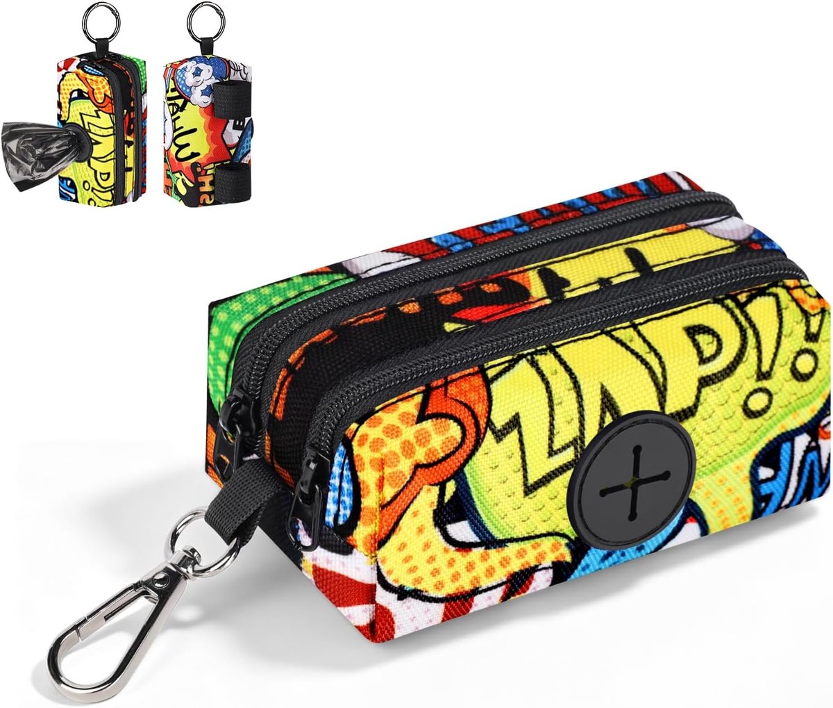 Hondenpoepzak organizer - zacht canvas - met karabijnhaak en 2 zakken - ideaal voor wandelingen - ShopVlot