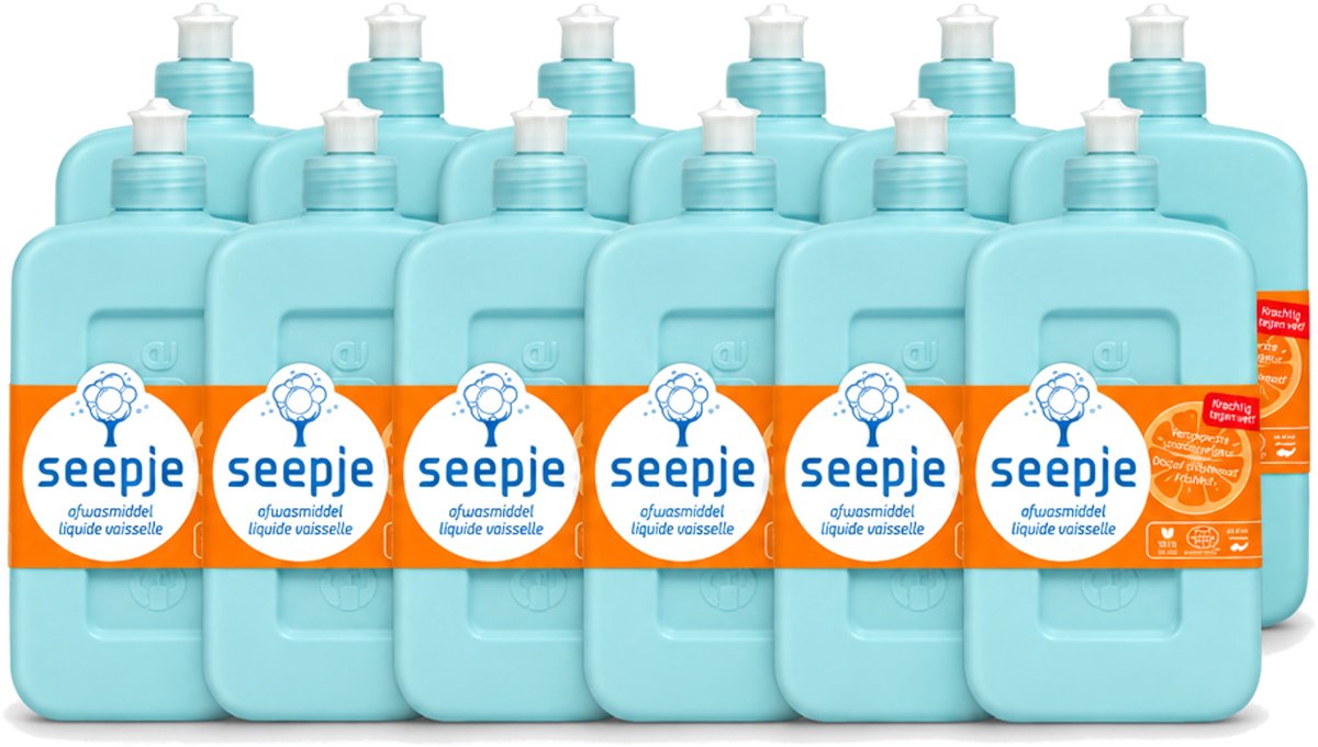12 x Seepje - Afwasmiddel - Krachtige Reiniging - Versgeperste Sinaasappel Geur - 500 ml - Voordeelverpakking - 12 stuks