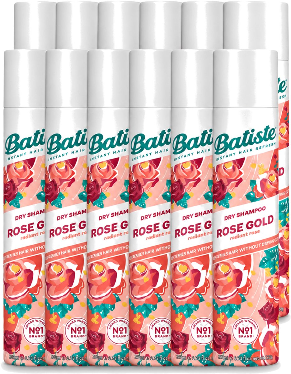 12 x Batiste - Rose Gold - Droogshampoo - Zachte Rozengeur - Verfrist en Zorgt Voor Volume - 200ml - Voordeelverpakking - 12 stuks