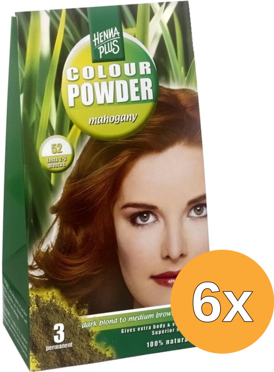 6x Hennaplus Colour powder 52 mahogany (100 gr)