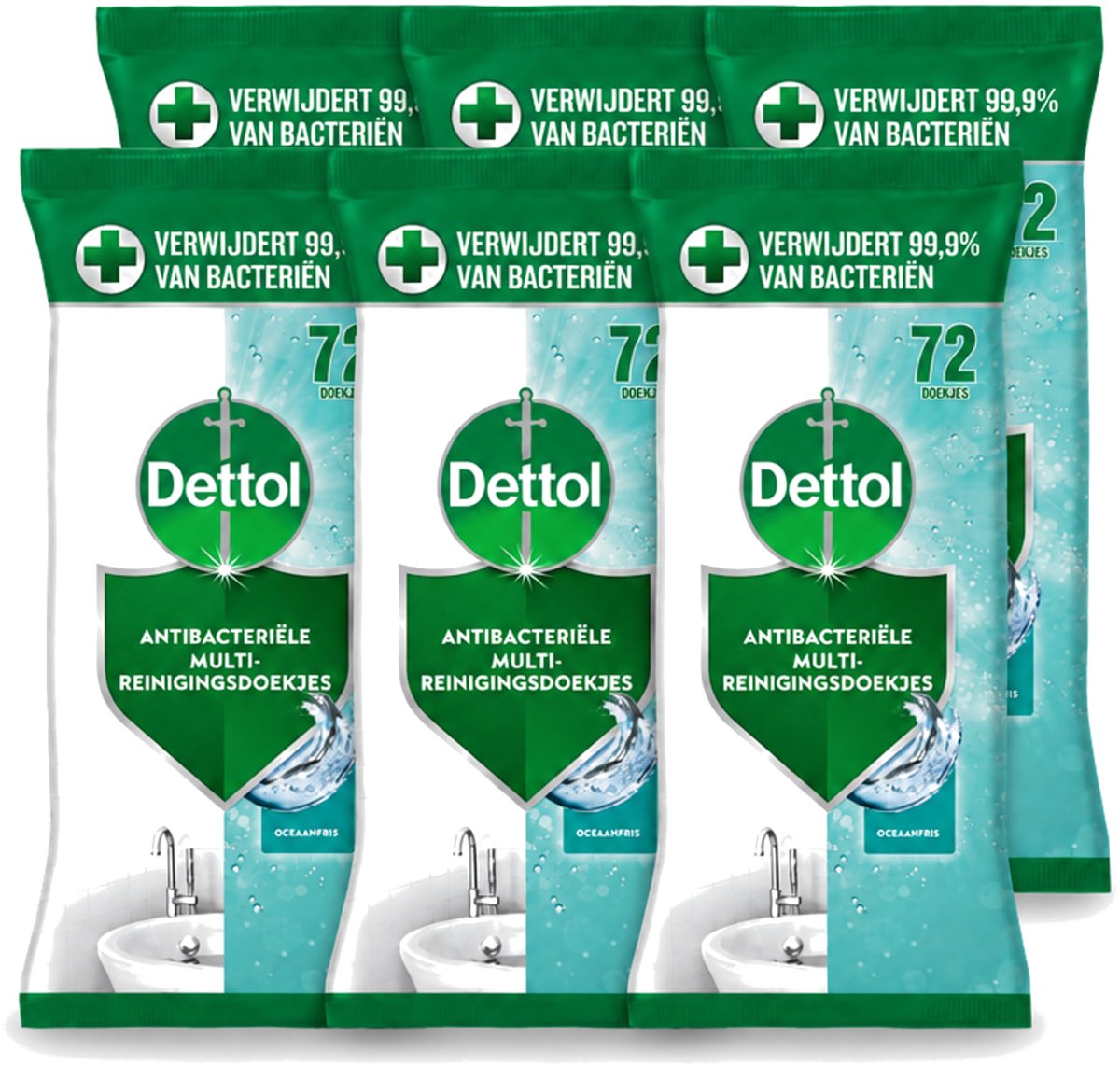 6 x Dettol - Reinigingsdoekjes - Oceaanfris - Antibacteriële Reiniging - 72 Doekjes - Voordeelverpakking - 6 stuks