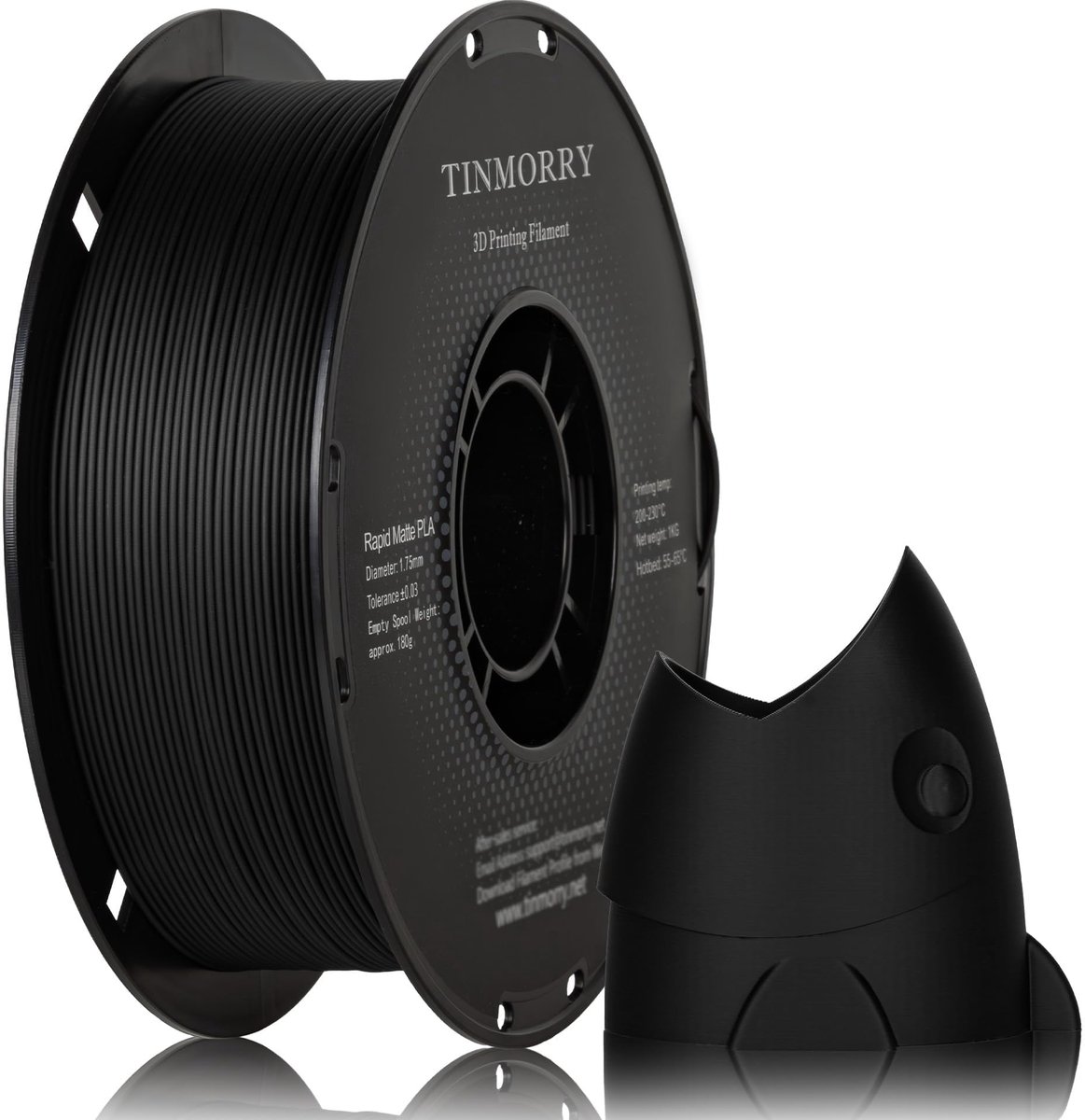TINMORRY PLA-filament 1,75 mm, 3D-printerfilament 1 kg, Mat zwart - ShopVlot
