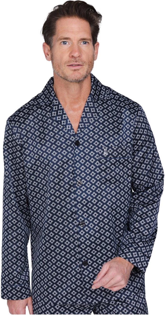 Satijnen heren doorknoop pyjama donkerblauw Robson Blauw man 48